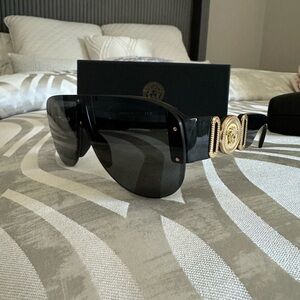 Versace Black Sunglasses with Gold Medallion Accent